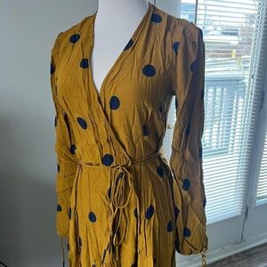Urban Outfitters Mustard yellow and navy blue polka dot maxi wrap dress